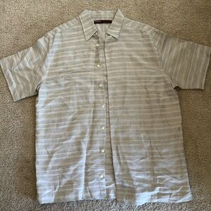 🔥5 for $10 Perry Ellis Gray Striped Casual Button Down Shirt